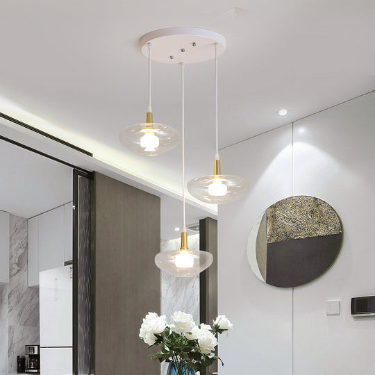 Vintage Clear Glass Chandelier: Oval Multi Light - 3 Bulb Pendant Lamp for Dining Room with Canopy Options