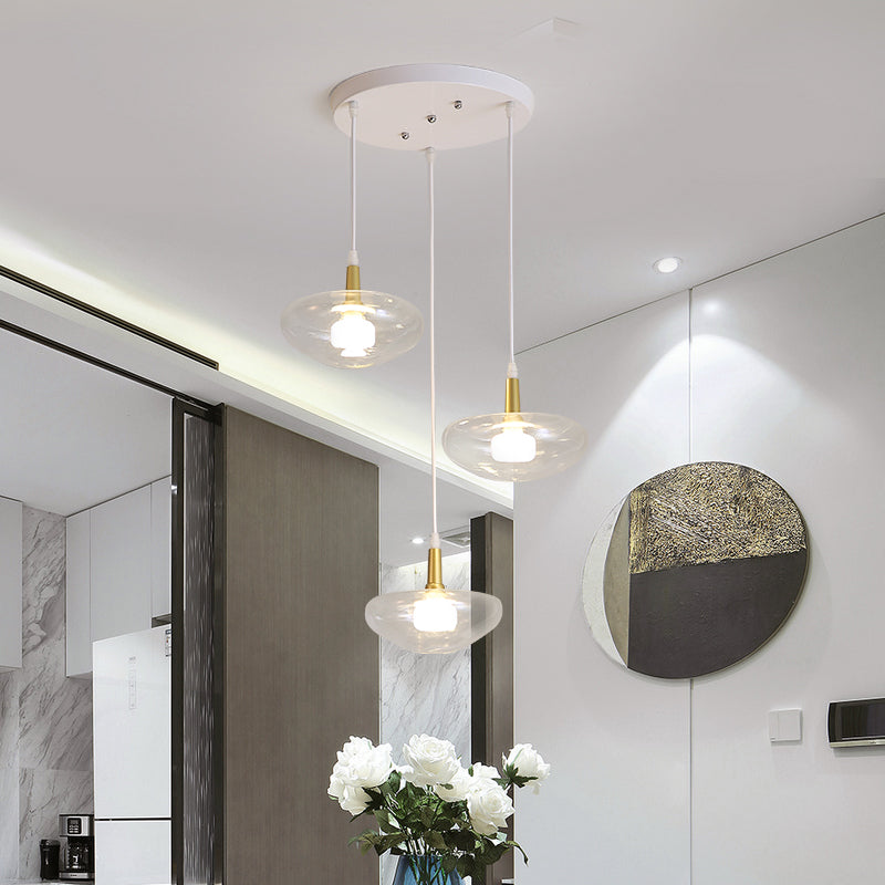 Vintage Clear Glass Chandelier: Oval Multi Light - 3 Bulb Pendant Lamp for Dining Room with Canopy Options