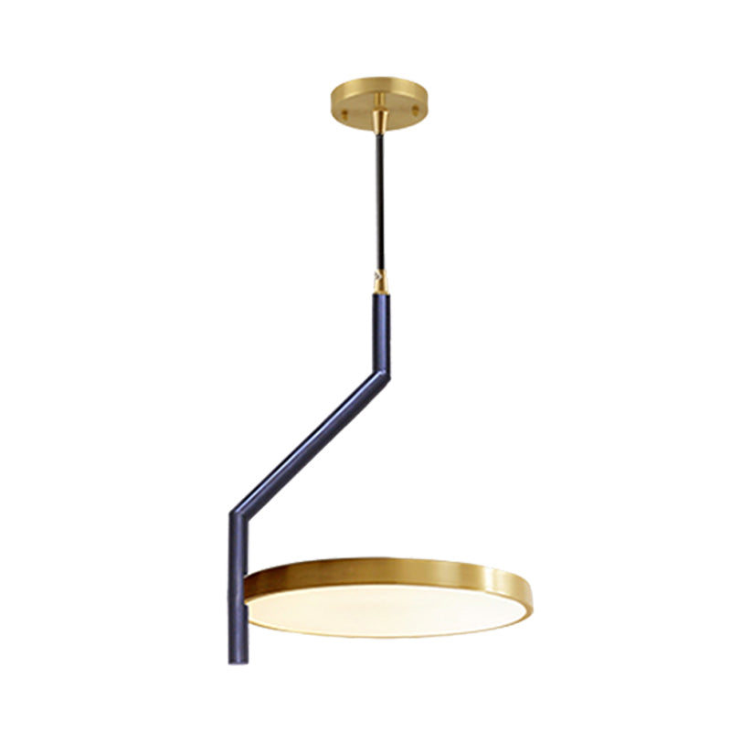 Modern Black & Gold Circle Ceiling Pendant Light with LED, Curved Rod - Perfect for Living Room
