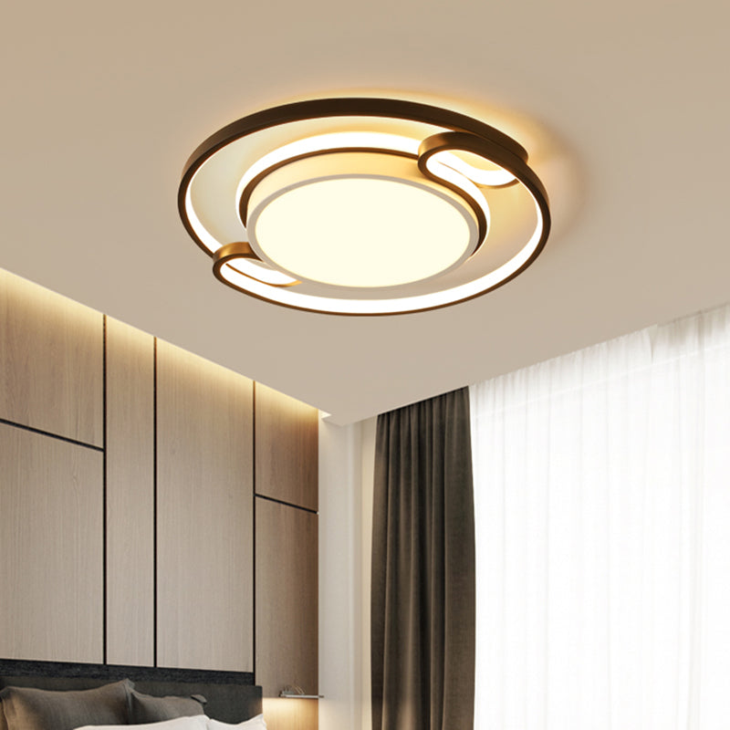 Modern Black Semi-Ring LED Flushmount for Bedroom, 16"/20.5" Wide – Ceiling Mount Lighting