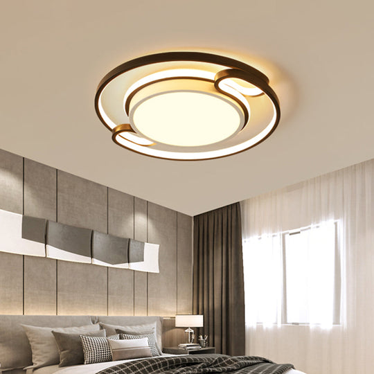 Modern Black Semi-Ring LED Flushmount for Bedroom, 16"/20.5" Wide – Ceiling Mount Lighting