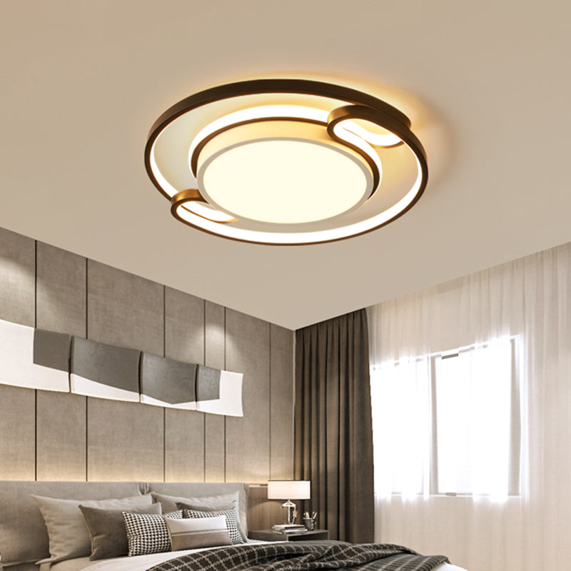 Modern Black Semi-Ring LED Flushmount for Bedroom, 16"/20.5" Wide – Ceiling Mount Lighting