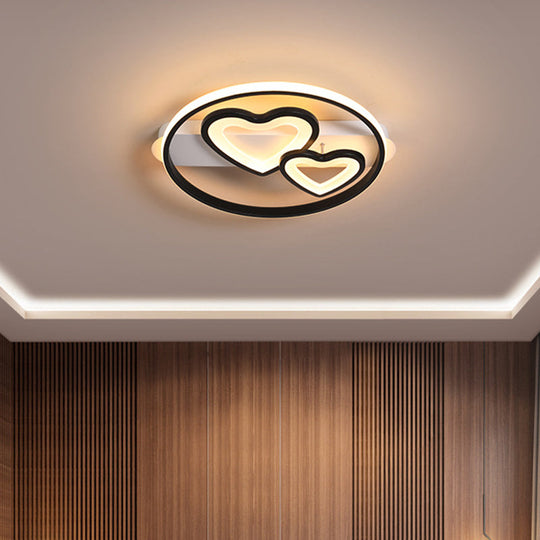 Acrylic Loving Hearts LED Flush Mount Ceiling Lamp - Simplicity, 18"/21.5" Wide - Gold/Black/White - Ring Design