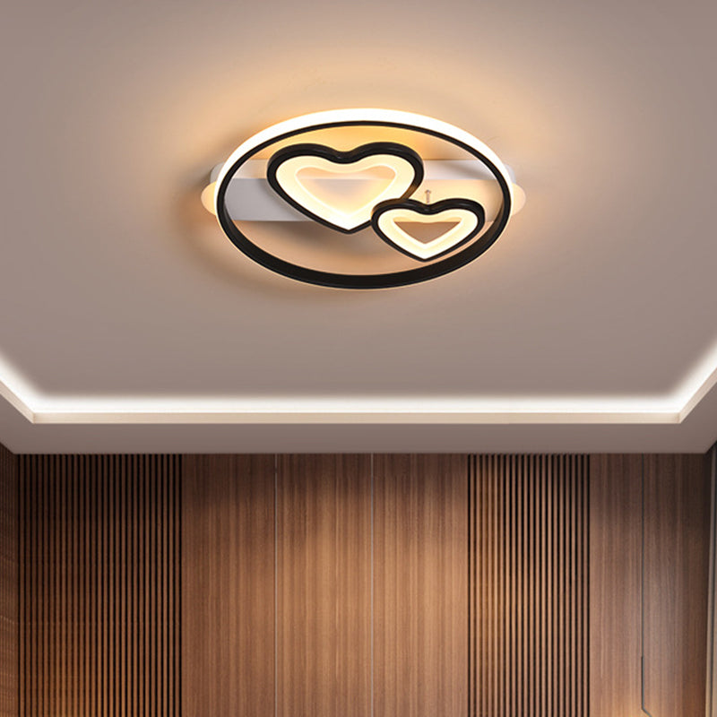 Acrylic Loving Hearts LED Flush Mount Ceiling Lamp - Simplicity, 18"/21.5" Wide - Gold/Black/White - Ring Design