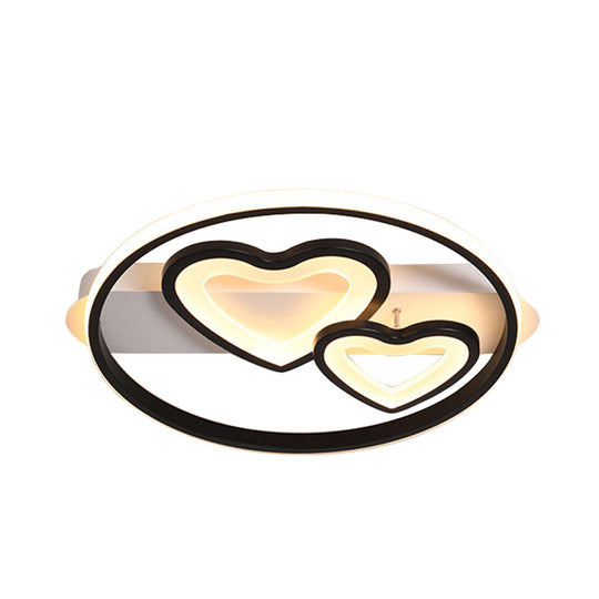 Acrylic Loving Hearts LED Flush Mount Ceiling Lamp - Simplicity, 18"/21.5" Wide - Gold/Black/White - Ring Design