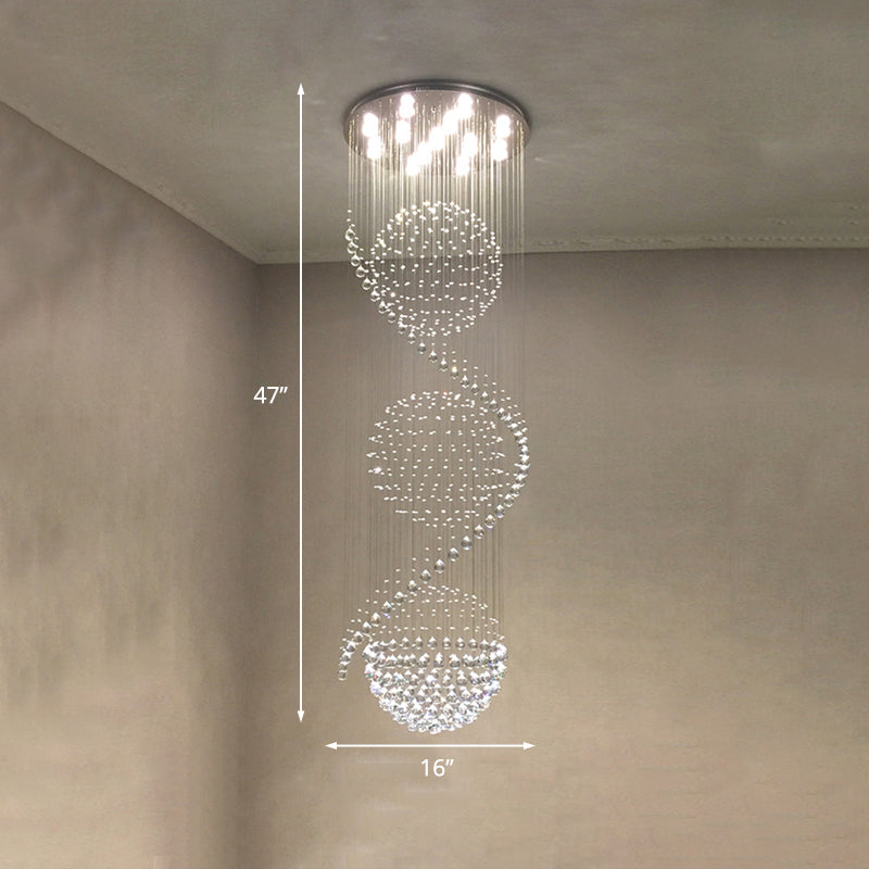Stunning Crystal Spiral LED Chandelier - 4 Lights for Stairways