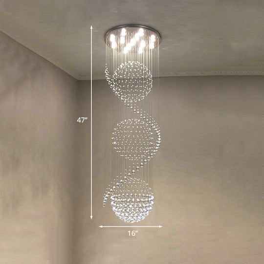 Stunning Crystal Spiral LED Chandelier - 4 Lights for Stairways