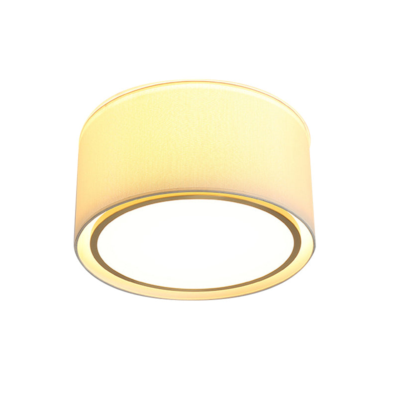 Modern 4-Light 2-Shade Fabric Drum Flush Mount Ceiling Fixture for Bedroom in White