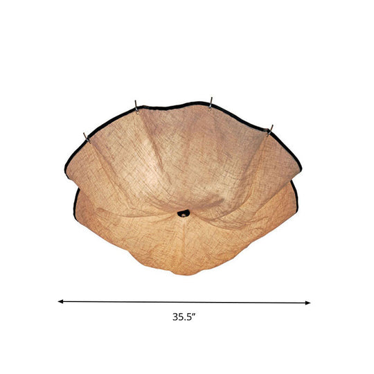 White Flushmount Ceiling Light with Modernist Design, Floral Fabric Lampshade - Set of 5 Bulbs for Bedroom