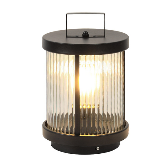 Striped Glass Cylindrical Waterproof Portable Solar Outdoor Lanterns