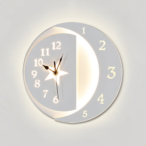 Modern White LED Wall Clock - Indoor Acrylic and Metal Mount for Kids