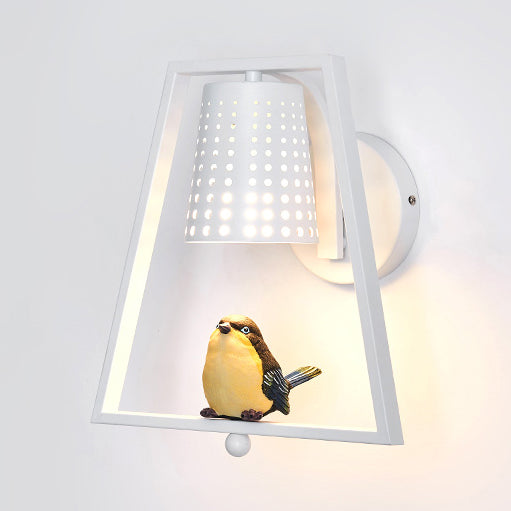 Cute Bird Kids Wall Light with Metal Shade - Child Bedroom Sconce Light