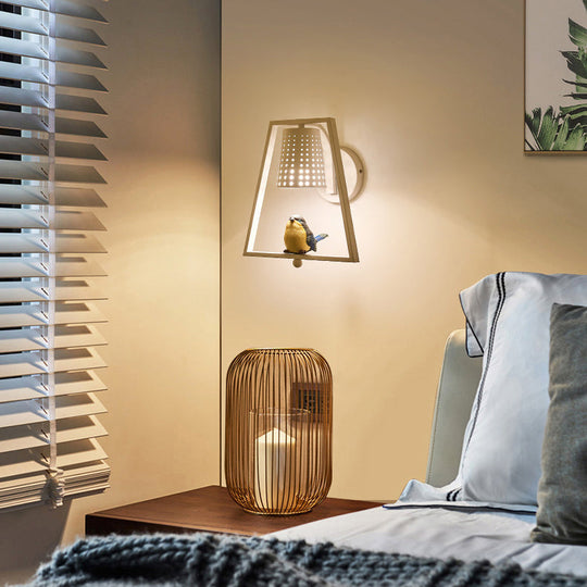 Cute Bird Kids Wall Light with Metal Shade - Child Bedroom Sconce Light