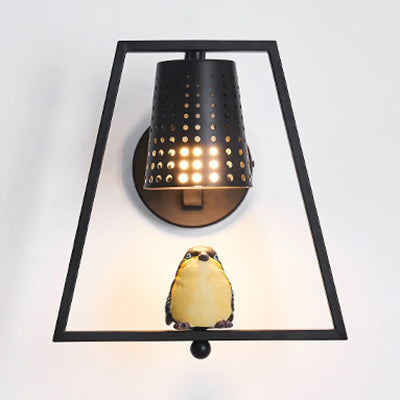 Cute Bird Kids Wall Light with Metal Shade - Child Bedroom Sconce Light