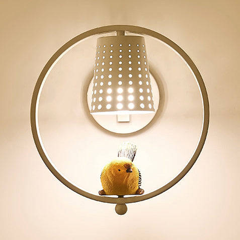 Cute Bird Kids Wall Light with Metal Shade - Child Bedroom Sconce Light