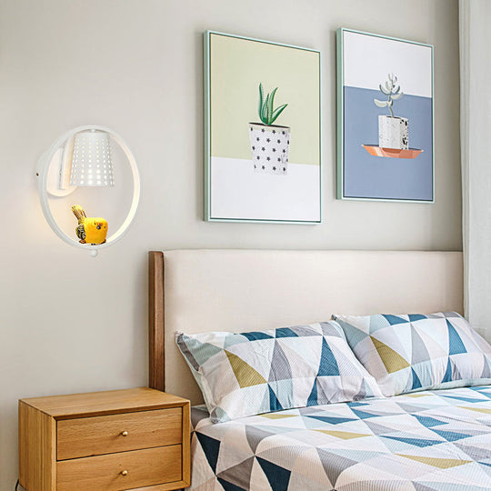 Cute Bird Kids Wall Light with Metal Shade - Child Bedroom Sconce Light