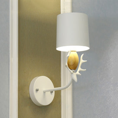 Deer Head Wall Light with Metal Cylinder Shade - Cute, Single Light Sconce for Kids' Bedroom