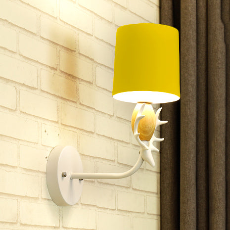 Deer Head Wall Light with Metal Cylinder Shade - Cute, Single Light Sconce for Kids' Bedroom