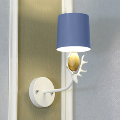 Deer Head Wall Light with Metal Cylinder Shade - Cute, Single Light Sconce for Kids' Bedroom