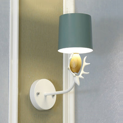 Deer Head Wall Light with Metal Cylinder Shade - Cute, Single Light Sconce for Kids' Bedroom
