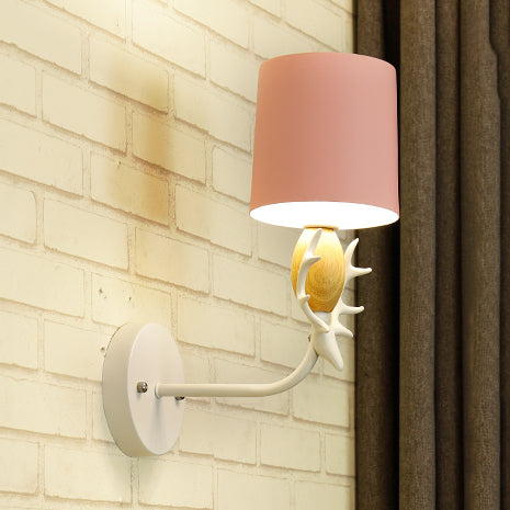 Deer Head Wall Light with Metal Cylinder Shade - Cute, Single Light Sconce for Kids' Bedroom