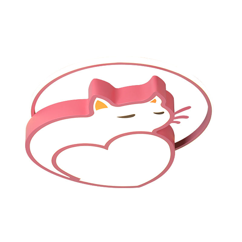 Kids Style Pink Cat-Shaped Ceiling Flushmount Light with Acrylic LED, Bedroom Lighting in Warm/White