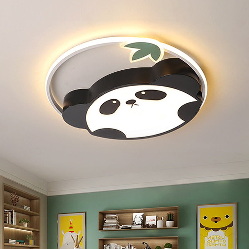 Panda Kids Style LED Flush Mount Ceiling Light with Leaf Design in Warm/White Light
