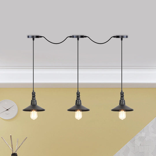 Industrial Black Iron Pendant Light with Saucer Design - Multi-Pendant Fixture - 3/5/7 Heads - Tandem Hanging Lamp