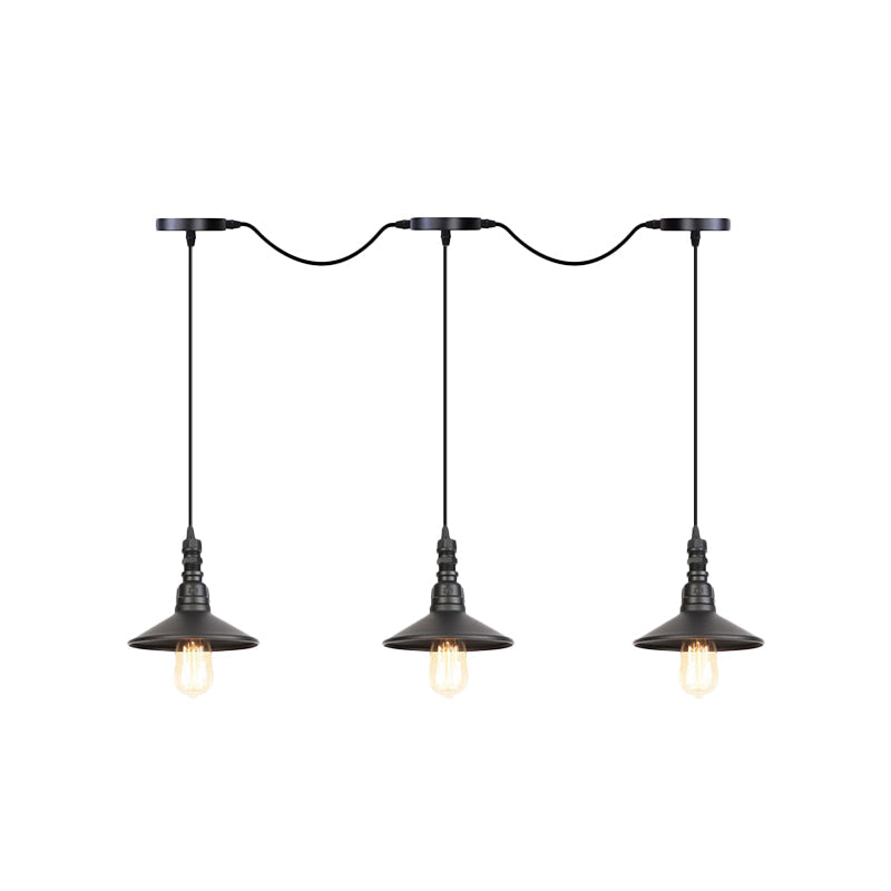 Industrial Black Iron Pendant Light with Saucer Design - Multi-Pendant Fixture - 3/5/7 Heads - Tandem Hanging Lamp