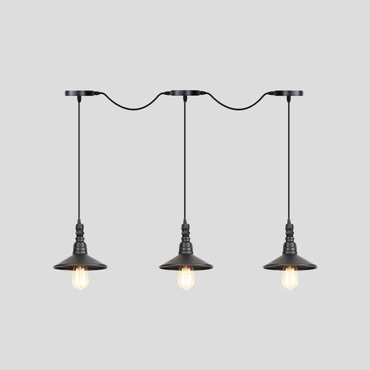 Industrial Black Iron Pendant Light with Saucer Design - Multi-Pendant Fixture - 3/5/7 Heads - Tandem Hanging Lamp