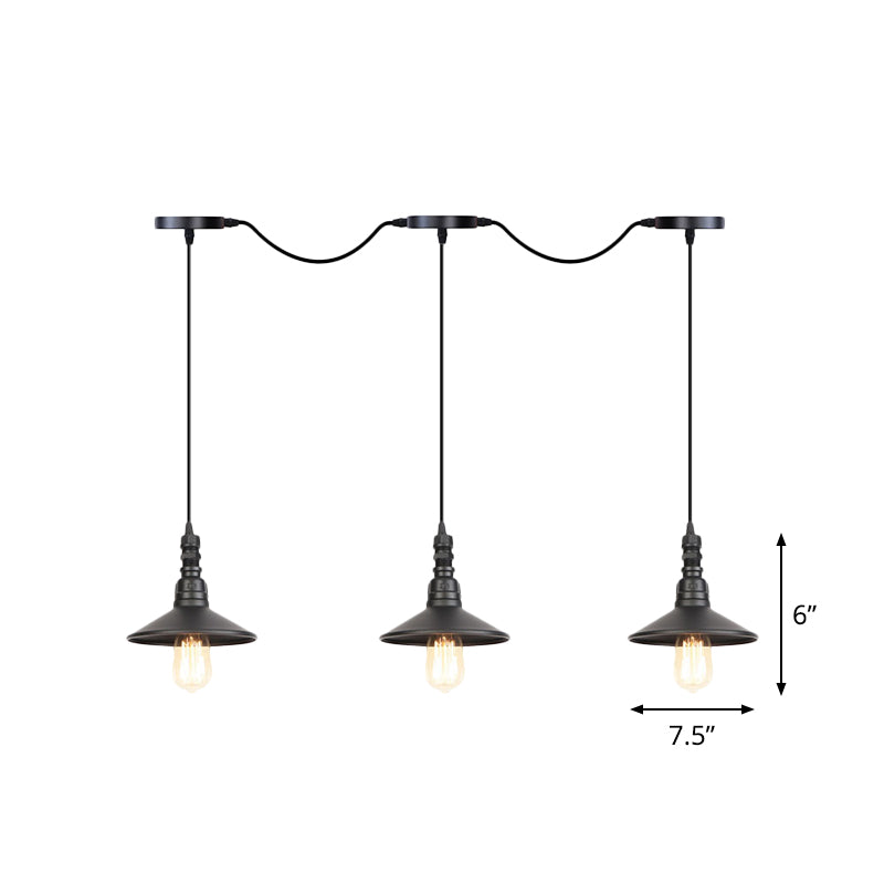 Industrial Black Iron Pendant Light with Saucer Design - Multi-Pendant Fixture - 3/5/7 Heads - Tandem Hanging Lamp