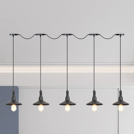 Industrial Black Iron Pendant Light with Saucer Design - Multi-Pendant Fixture - 3/5/7 Heads - Tandem Hanging Lamp