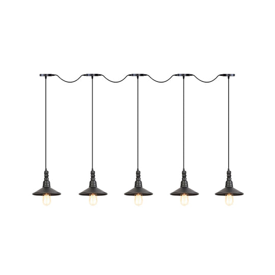 Industrial Black Iron Pendant Light with Saucer Design - Multi-Pendant Fixture - 3/5/7 Heads - Tandem Hanging Lamp