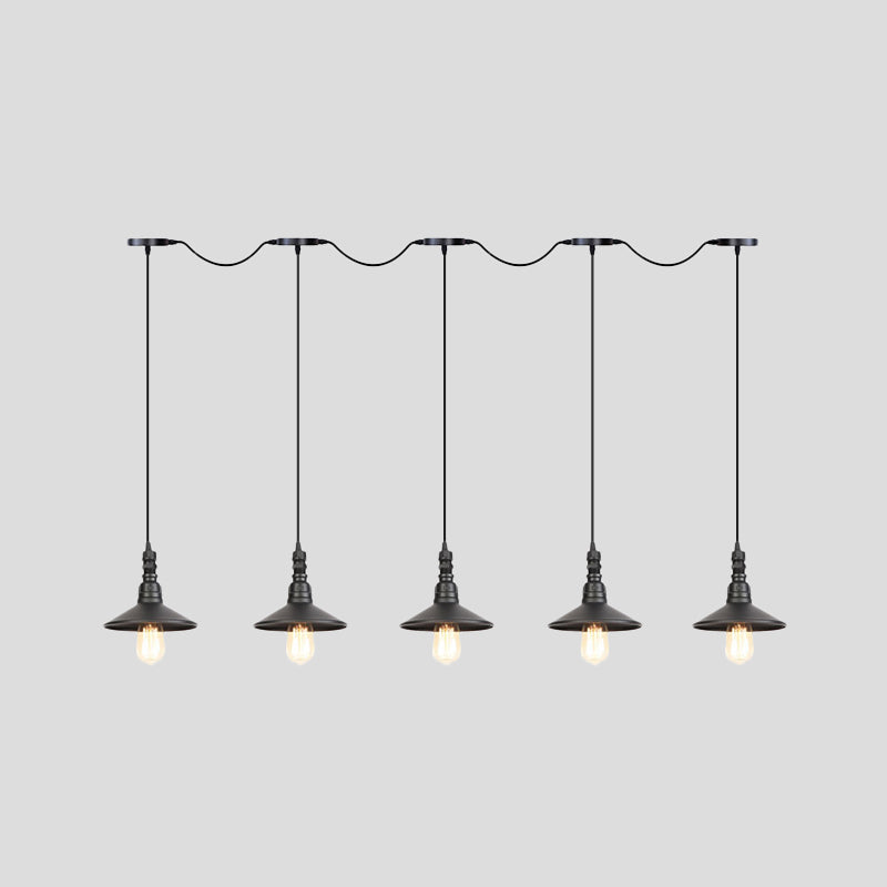 Industrial Black Iron Pendant Light with Saucer Design - Multi-Pendant Fixture - 3/5/7 Heads - Tandem Hanging Lamp