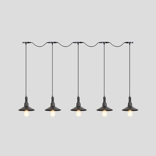 Industrial Iron Multi Head Pendant Light in Black Finishing