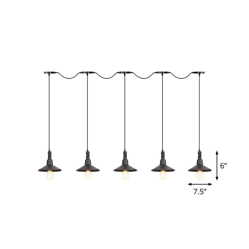 Industrial Black Iron Pendant Light with Saucer Design - Multi-Pendant Fixture - 3/5/7 Heads - Tandem Hanging Lamp