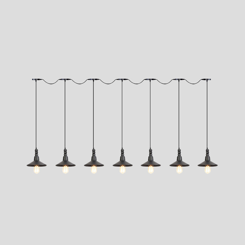 Industrial Black Iron Pendant Light with Saucer Design - Multi-Pendant Fixture - 3/5/7 Heads - Tandem Hanging Lamp
