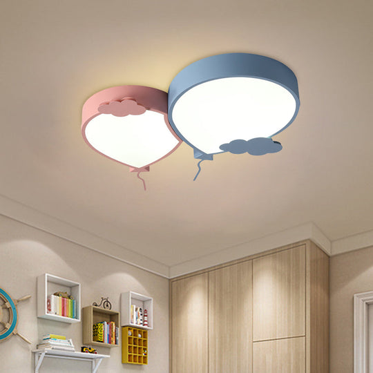 Kids LED Blue Flush Mount Ceiling Light with Balloon Lighting Fixture and Acrylic Shade in White/Warm Light