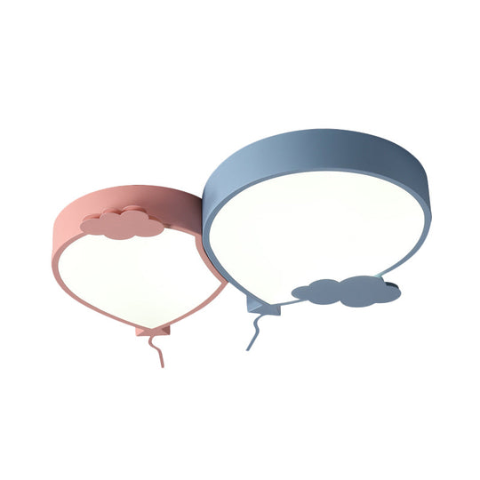 Kids LED Blue Flush Mount Ceiling Light with Balloon Lighting Fixture and Acrylic Shade in White/Warm Light