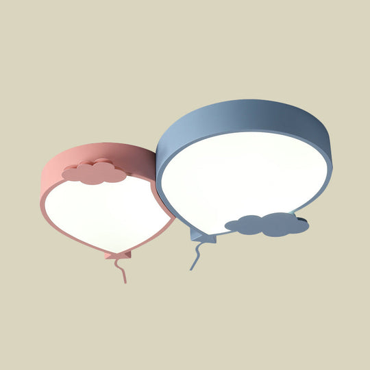 Kids LED Blue Flush Mount Ceiling Light with Balloon Lighting Fixture and Acrylic Shade in White/Warm Light