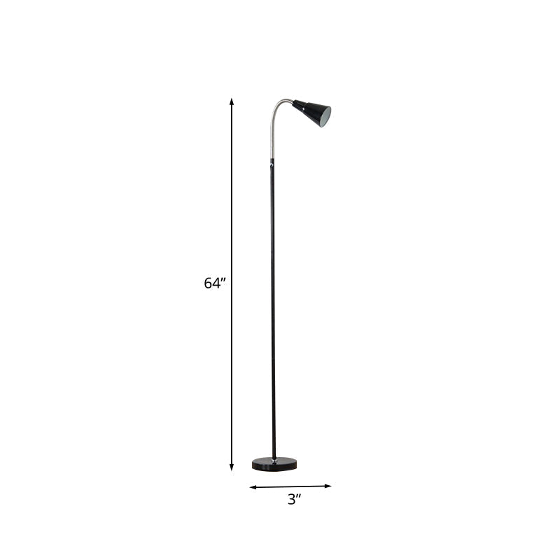 Modernist Black Gooseneck Floor Lamp for Living Room – Metallic Single Head Standing Light