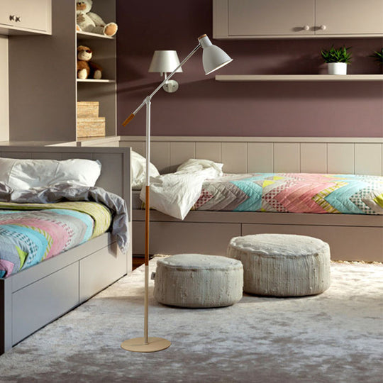 Modern Metal Floor Lamp with Balance Arm - Domed Stand, 1 Light, White/Black Finish