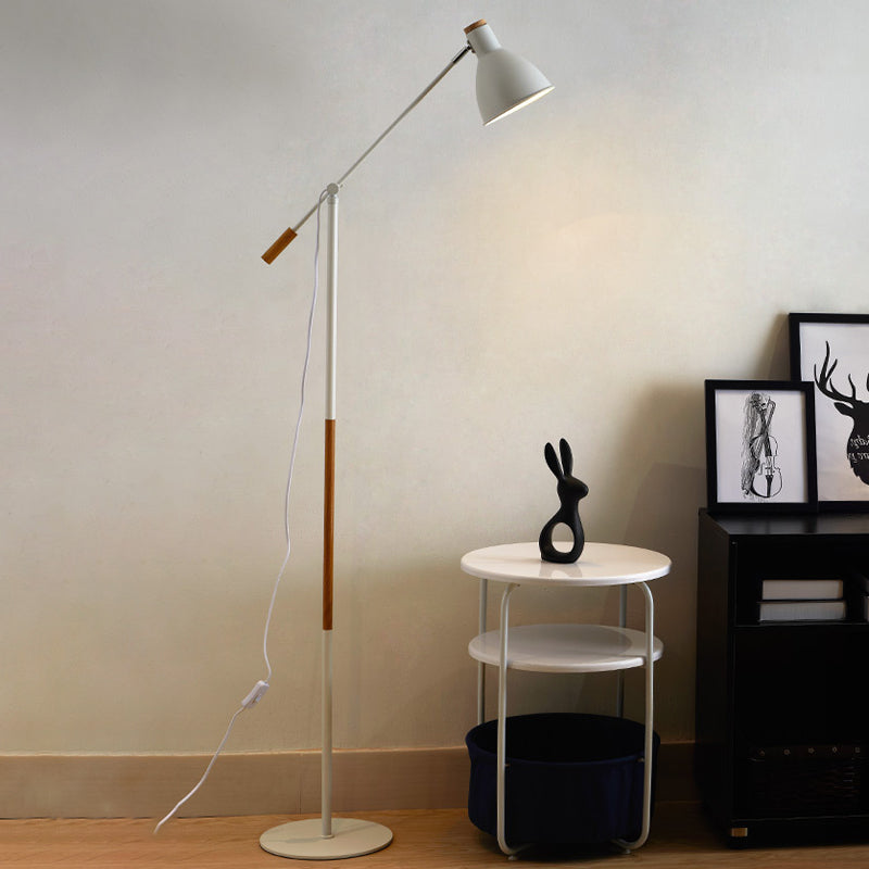 Modern Metal Floor Lamp with Balance Arm - Domed Stand, 1 Light, White/Black Finish