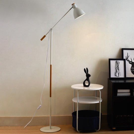 Modern Metal Floor Lamp with Balance Arm - Domed Stand, 1 Light, White/Black Finish