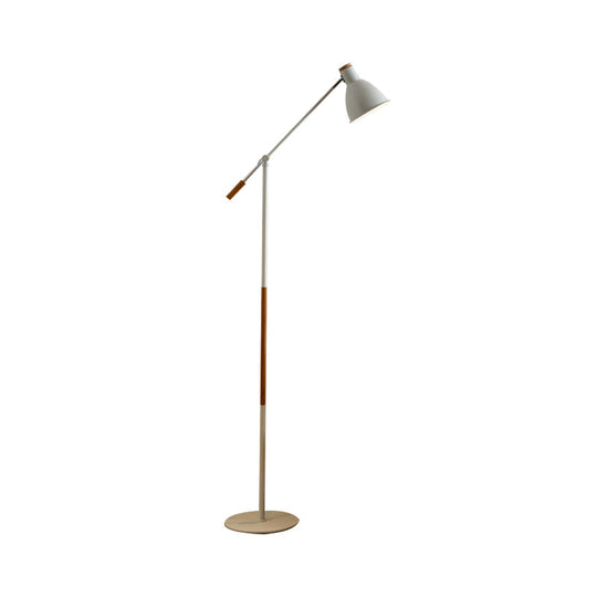 Modern Metal Floor Lamp with Balance Arm - Domed Stand, 1 Light, White/Black Finish