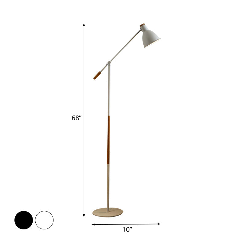 Modern Metal Floor Lamp with Balance Arm - Domed Stand, 1 Light, White/Black Finish