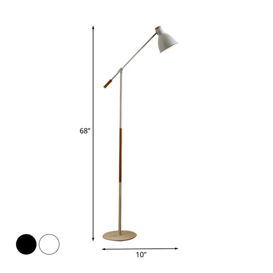 Modern Metal Floor Lamp with Balance Arm - Domed Stand, 1 Light, White/Black Finish