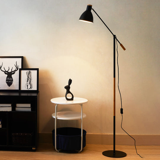 Modern Metal Floor Lamp with Balance Arm - Domed Stand, 1 Light, White/Black Finish