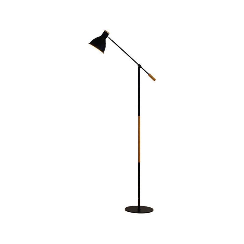 Modern Metal Floor Lamp with Balance Arm - Domed Stand, 1 Light, White/Black Finish
