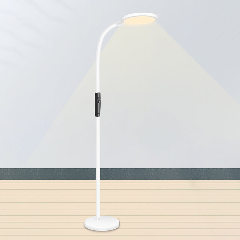 Minimalist LED Floor Reading Lamp with Gooseneck Stand - Metallic White Finish